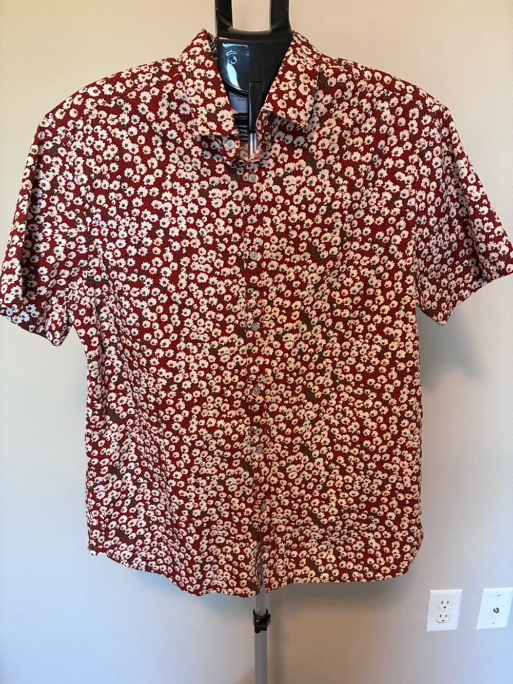Denim & Flower Mens Red Short-Sleeve Floral Button-Down Shirt